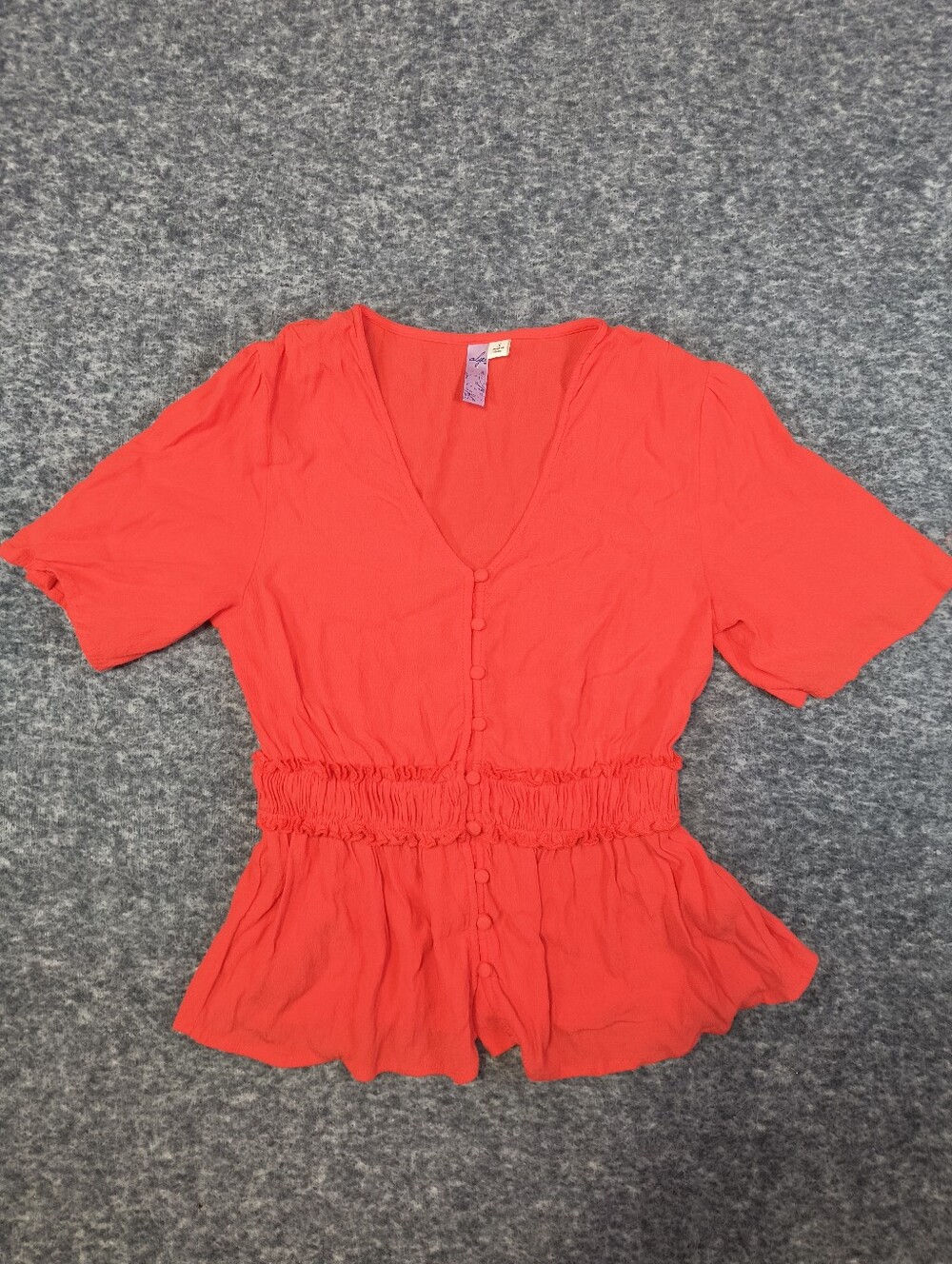Alya red/orange cinch waist blouse, women's small